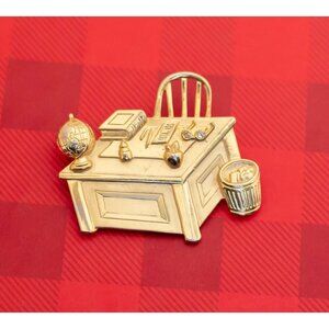 Vintage Golden Teacher School Desk Gold Tone Brooch by JJ - O13